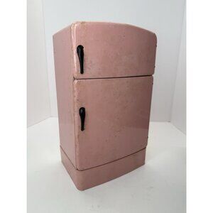 Vintage 1950's Wolverine Toy Refrigerator Freezer Pink Metal Made in USA 13"